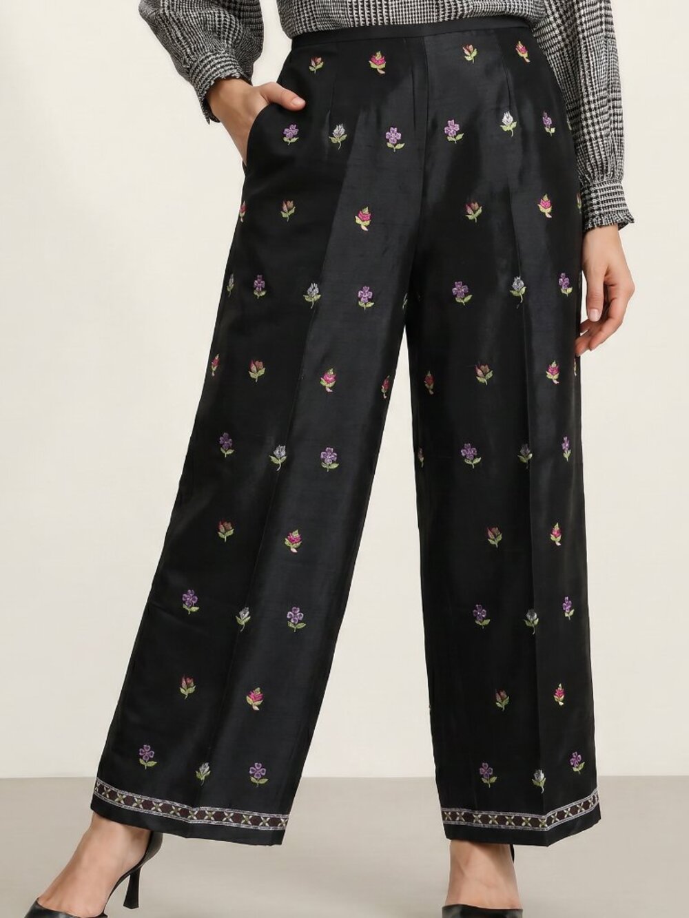 Vintage Talbots Black Silk Embroidered Trousers